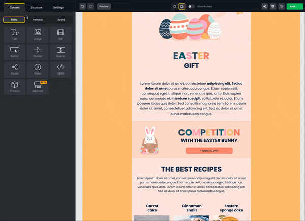 Drag-and-drop email editing in the Topol email editor
